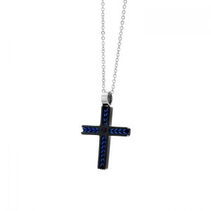 Σταυρός από ανοξείδωτο ατσάλι σε μαύρο χρώμα με μπλε λεπτομέρειες, VISETTI